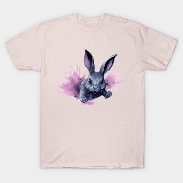 Boundless Joy: The Pastel Pink Burst of the Jumping Rabbit T-Shirt by MerlinArt